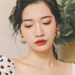 Triple Circular Large Gold Earrings